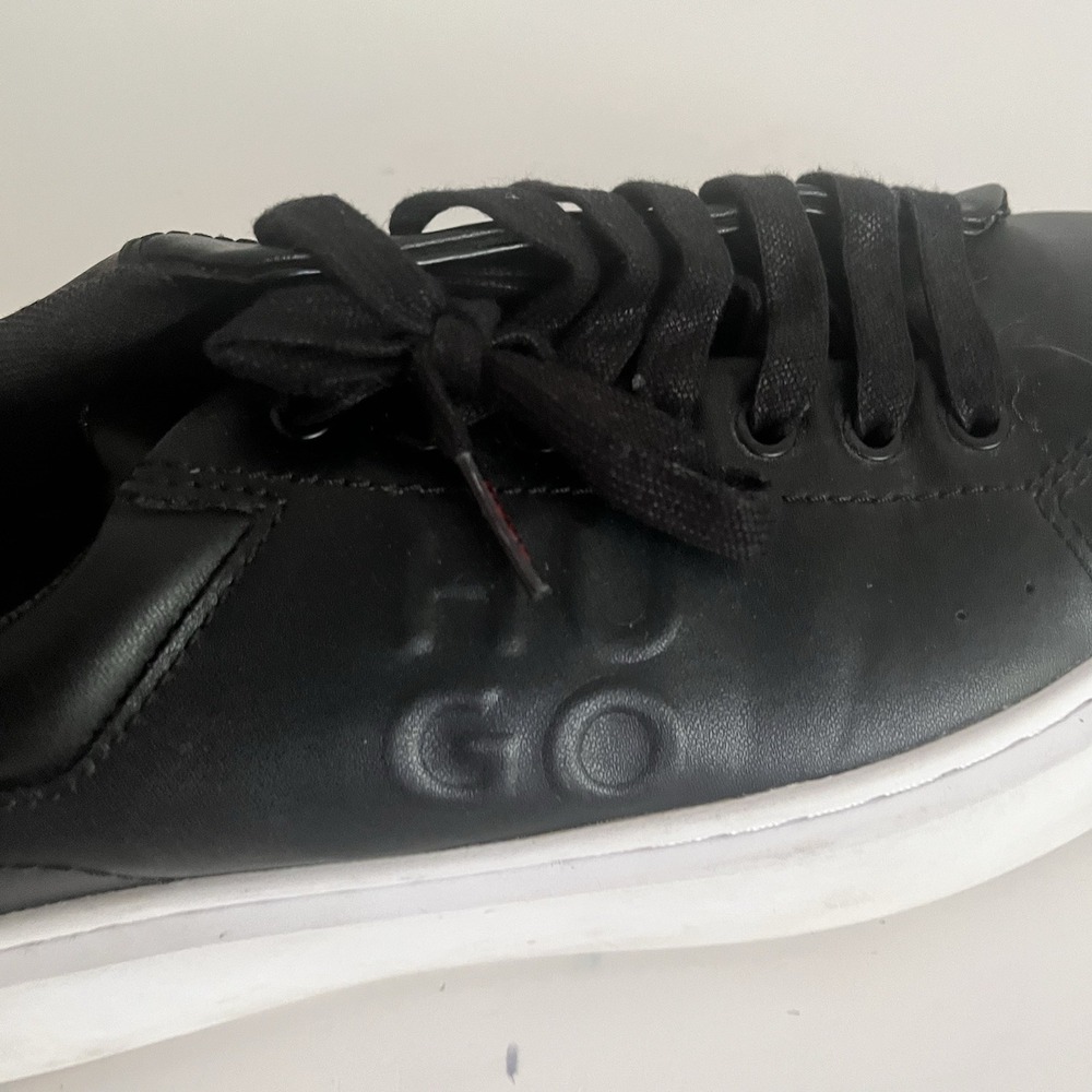 HUGO by Hugo Boss Men's Black Leather Sneakers EU 42 US 9 White Sole - Picture 9 of 14